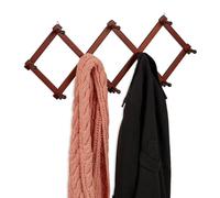 Relaxdays Portemanteau en Bois, Rangement réglable, 10 Crochets, pour Vestes, Support Pliable, patères, Marron
