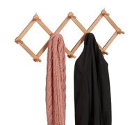 Relaxdays Portemanteau en Bois, Rangement réglable, 10 Crochets, pour Vestes, Support Pliable, patères, Nature