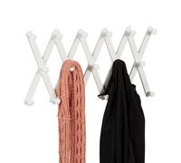 Relaxdays Portemanteau en Bois, Rangement réglable, 17 Crochets, pour Vestes, Support Pliable, patères, Blanc