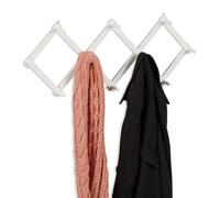 Relaxdays Portemanteau en Bois, Rangement réglable, 10 Crochets, pour Vestes, Support Pliable, patères, Blanc