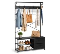 Relaxdays portemanteau Noir | avec banc de rangement, 2 tiroirs et crochets pour l'entrée