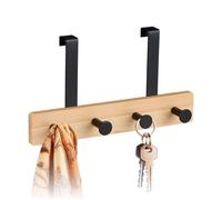 Relaxdays Portemanteau décoratif et Pratique, pour Porte, patère 4 Crochets, à Suspendre, Bambou et métal, Nature & Noir