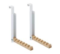 Relaxdays Portemanteau Pliable pour Porte de Max. 2 cm d’épaisseur, Lot de 2, pour 6 cintres, métal et Bois, Blanc