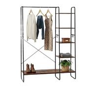 Relaxdays Portemanteau Tringle 5 Étagères Chaussures 6 Crochets Industriel 160 x 120 x 45 cm Noir/Marron