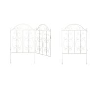 relaxdays Portillon de Jardin, 3 pièces, Acier, Porte avec Ornements, 2 éléments de clôture, HxL : 98,5 x 185 cm, Blanc