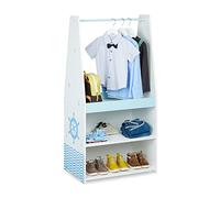 Relaxdays Portique Enfants, HxLxP: 120 x 60 x 40 cm, Tringle à vêtements, 3 Compartiments, Garde-Robe, Bleu-Blanc