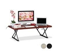 Relaxdays Poste de Travail Debout Assise Station Bureau XXL Hauteur réglable électrique 120 x 60 cm, Brun Rouge
