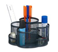 Relaxdays Pot à Crayons, Rond, 7 Compartiments, métal, HxLxP : 10,5 x 16 x 17 cm, Rangement Bureau, pivotant, Anthracite