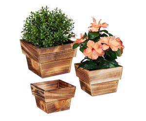 Relaxdays Pot à fleurs en bois jeu de 3