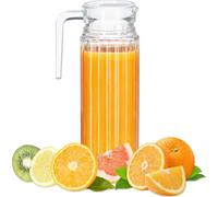 Relaxdays 10023433 Carafe avec Couvercle, cruche 1 Litre, pichet en Verre, jus, thé glacé, avec Anse, Filtre, Transparent, élément