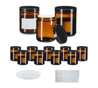 Relaxdays Pot de crème, Vide, Lot de 12, avec étiquette, Couvercle et opercule, capacité : 240 ML, Brun et Noir