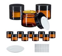 Relaxdays Pot de crème, Vide, Lot de 12, avec étiquette, Couvercle et opercule, capacité : 60 ML, Brun et Noir