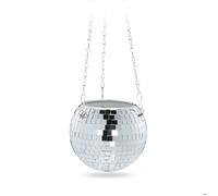 Relaxdays Pot de fleur disco suspendu, pot en verre, H x P : 13 x 15 cm, fleur en suspension, couleur argent