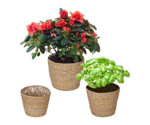 Relaxdays Pot de Fleur en zostère, Lot de 3, pour Herbes, Plantes & Fleurs, 3 Tailles, Cache-Pot, Film Plastique, Nature