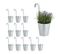 Relaxdays Pot de Fleur Suspendu, Lot de 12, Suspension Plantes, en métal, HxLxP: 30 x 13 x 20 cm, galvanisé, argenté