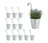 Relaxdays Pot de Fleur Suspendu, Lot de 12, Suspension Plantes, en métal, HxLxP: 30 x 13 x 20 cm, galvanisé, argenté