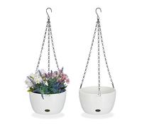 Relaxdays Pot de Fleurs avec réservoir d'eau, Lot de 2, HxD : 56x20,5 cm, Suspension Plantes, Trou, Plastique, Blanc