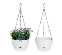 Relaxdays Pot de Fleurs avec réservoir d'eau, Lot de 2, HxD : 60 x 24 cm, pour intérieur et extérieur, Plastique, Blanc