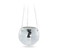 Relaxdays Pot de Fleurs Boule Disco, à Suspendre, avec Support, Verre, H x D : 13 x 15 cm, Plantes, argenté