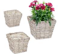 relaxdays Pot de fleurs carré, set de 3 pièces