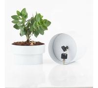 Relaxdays Pot de fleurs coffre-fort cachette secrète, serrure et 2 clés, 13 x 12,5 cm, blanc