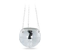 Relaxdays Pot de Fleur Disco Suspendu, Pot en Verre, H x P : 13 x 15 cm, Fleur en Suspension, Couleur Argent
