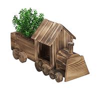 relaxdays Pot de Fleurs en Forme de Train avec Film, Bois flambé, décoration pour Jardin, HLP : 21 x 38 x 13 cm, Nature
