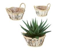 Relaxdays Pot de Fleurs, lot 3, Bois, bacs avec poignées, 3 Tailles, Cache-Pots pour intérieur & extérieur, Blanc-Nature