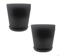 Relaxdays Pot de fleurs, set de 2, pot avec soucoupe, Rippé, H x D : 20 x 20 cm, pot à herbes, plastique, noir