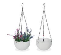 Relaxdays Pot de Fleurs Suspendu, Lot de 2, Trou de Drainage, indicateur Niveau d'eau, Aspect tressé, 54x18,5 cm, Blanc