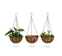 Relaxdays Pot de fleurs suspendu panier plantes coco lot de 3 30 cm diamètre 21 L avec chaîne, marron