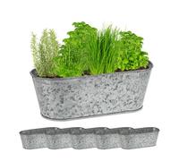 relaxdays Pots en Zinc Lot de 6, bacs à Plantes zingués, seaux en métal ovales, HxLxP : 11 x 30,5 x 13,5 cm, argenté
