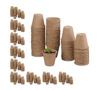 Relaxdays Pot Jardinage en Set, Lot de 800, biodégradable, pour Plantes, Godet semis, Cellulose, Rond, 8 cm, Beige