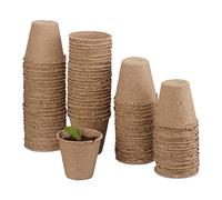 relaxdays Pot Jardinage en Set, pour Plantes, 80 pièces, Godet semis, Cellulose, Rond, 8 cm, Beige