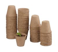relaxdays Pot Jardinage en Set, pour Plantes, 80 pièces, Godet semis, Cellulose, Rond, 8 cm, Beige