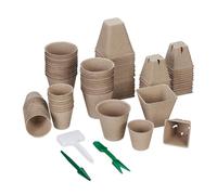 Relaxdays Pot biodégradable, lot Pratique de 96, avec Outils, pour la Culture, Tailles différentes, Marron