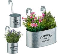 Relaxdays, Lot de 3 Pots de Fleurs en métal galvanisé pour Balcon, 2 Tailles, 25 x 24 x 20 cm, argenté