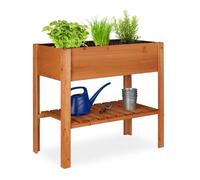 Relaxdays 10020744 Potager sur pied en bois de sapin 4 pieds surface inférieur rangement jardiniere bac à fleurs pot HxlxP: 80 x 88 x 43,5 cm, brun rouge