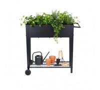 Relaxdays Potager surélevé avec Rangement et roulettes, Noir | jardin/balcon/terrasse, 80 x 85 x 50 cm