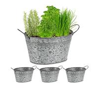 relaxdays Pots en Zinc en Lot de 4, seaux galvanisés pour Jardin, ovales, bacs à Fleurs, HxLxP: 15,5x29x17,5cm, argenté