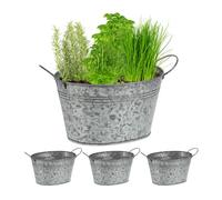 Relaxdays Pots en Zinc en Lot de 4, seaux galvanisés pour Jardin, ovales, bacs à Fleurs, HxLxP: 15,5x29x17,5cm, argenté