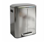 Relaxdays Poubelle 2 compartiments, 2 x 20 l, seaux amovibles, fermeture douce, pédale, inox, tri des déchets, argent