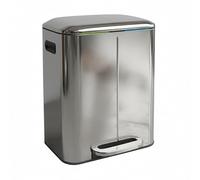 Relaxdays Poubelle 2 compartiments, 2 x 20 l, seaux amovibles, fermeture douce, pédale, inox, tri des déchets, argent