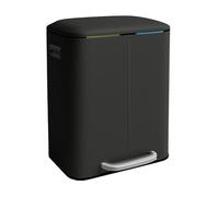 Relaxdays Poubelle, 2 compartiments, 2 x 20 l, seaux amovibles, fermeture douce, pédale, métal, tri des déchets, noir