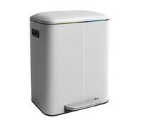 Relaxdays Poubelle, 2 compartiments, 2 x 20 l, seaux amovibles, fermeture douce, pédale, métal, tri des déchets, blanc