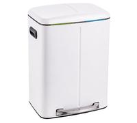 Relaxdays Poubelle 2 compartiments 2 x 20 l seaux intérieurs amovibles fermeture douce pédale inox blanche