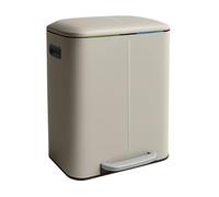 Relaxdays Poubelle, 2 compartiments, 20 l, seaux amovibles, fermeture douce, métal, tri des déchets cuisine, beige