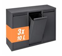 Relaxdays Poubelle, 3 compartiments, 3x10 l, ouvrante, anthracite | Pliable, seaux intérieurs amovibles, acier, à poser ou à fixer au mur, H x L x P : 49 x 65 x 25 cm, système de tri