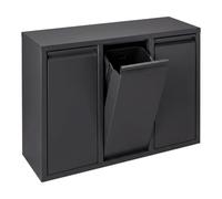 Relaxdays Poubelle, 3 compartiments, 3x10 l, ouvrante, noire | Pliable, seaux intérieurs amovibles, acier, à poser ou à fixer au mur, H x L x P : 49 x 65 x 25 cm, système de tri