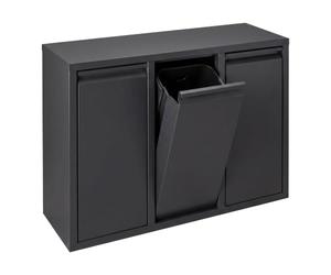 Relaxdays Poubelle, 3 compartiments, 3x10 l, ouvrante, noire | Pliable, seaux intérieurs amovibles, acier, à poser ou à fixer au mur, H x L x P : 49 x 65 x 25 cm, système de tri